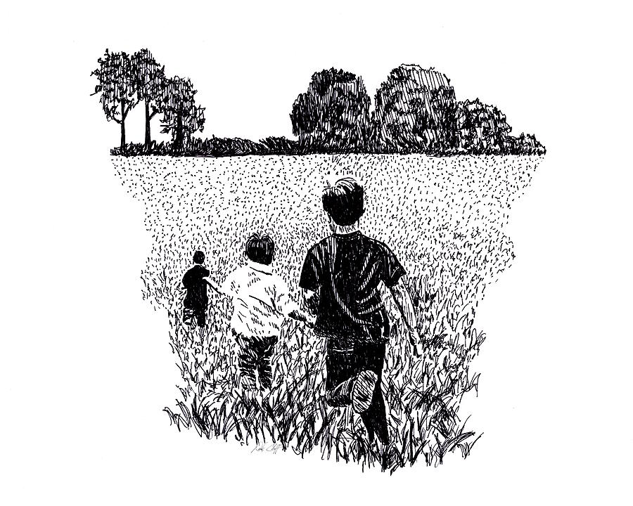 900x720 Kids Playing In Field Drawing - Kids Playing Drawing