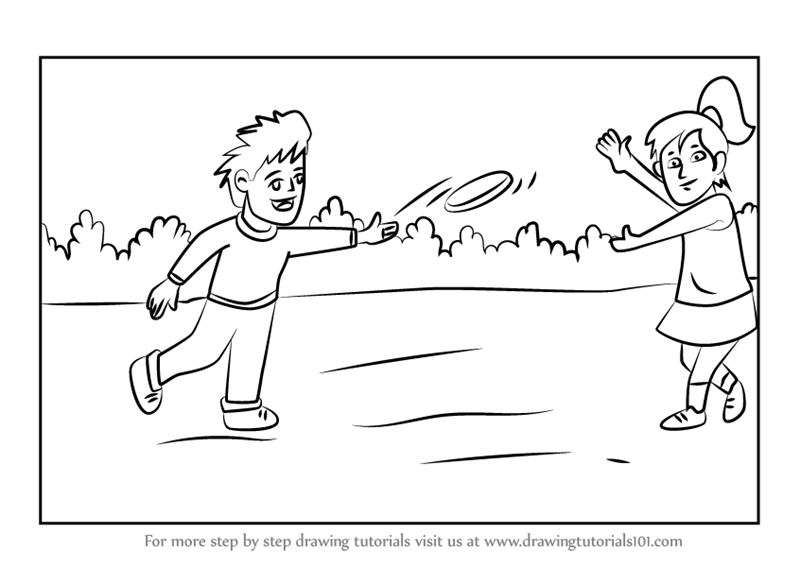 800x567 Learn How To Draw Kids Playing Flying Disc Scene - Kids Playing Drawing
