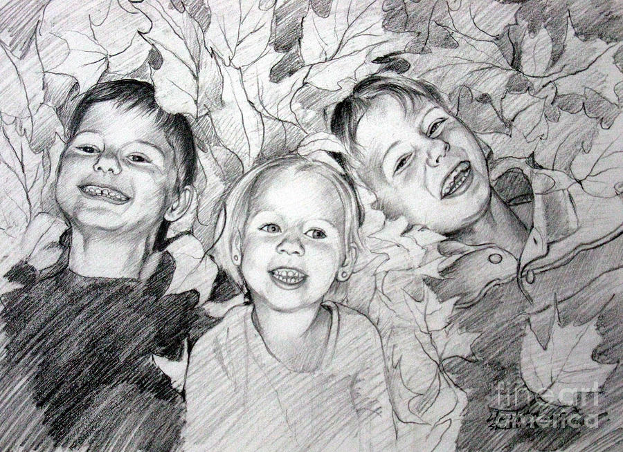 900x654 Children Playing In The Fallen Leaves Drawing - Kids Playing Drawing