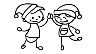320x180 Christmas Kids Playing Line Drawing Illustration Animation - Kids Playing Drawing