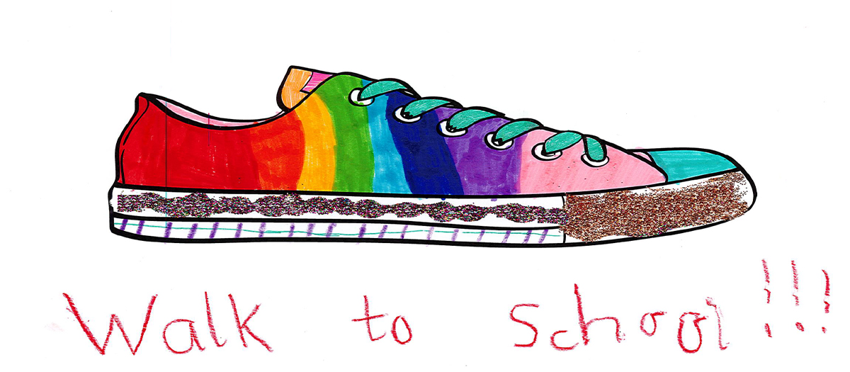 1200x525 Kids Show Off Their Shoes For Walk To School - Kids Shoes Drawing