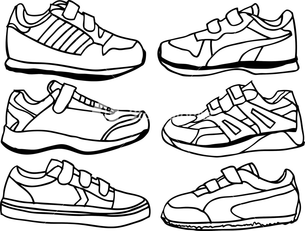 1000x757 Collection Of Kids Sports Shoes Vector Illustration Royalty Free - Kids Shoes Drawing