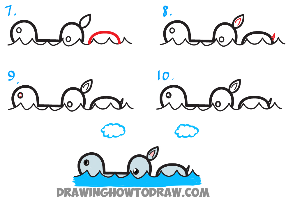982x690 how to draw cartoon swimming hippo from question mark - Kids Swimming Drawing