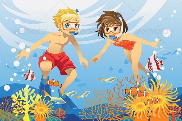 590x393 kids swimming underwater art in underwater swimming, kids - Kids Swimming Drawing