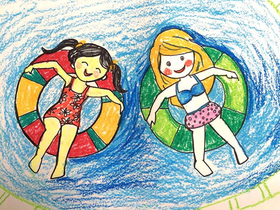 1080x810 Painting Summer For Kids How To Draw A Swimming Pool Step - Kids Swimming Drawing