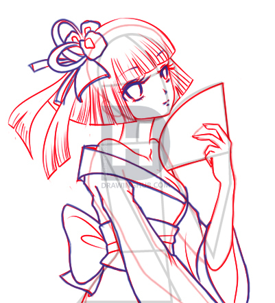 401x441 how to draw a kimono, step - Kimono Girl Drawing