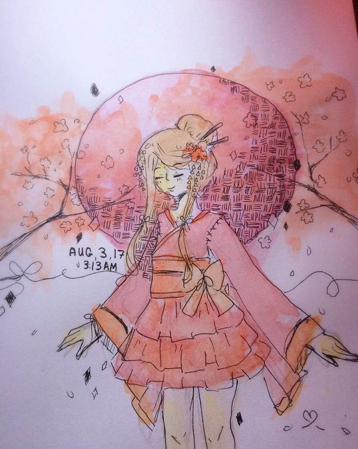 739x926 japanese kimono girl watercolor amino - Kimono Girl Drawing