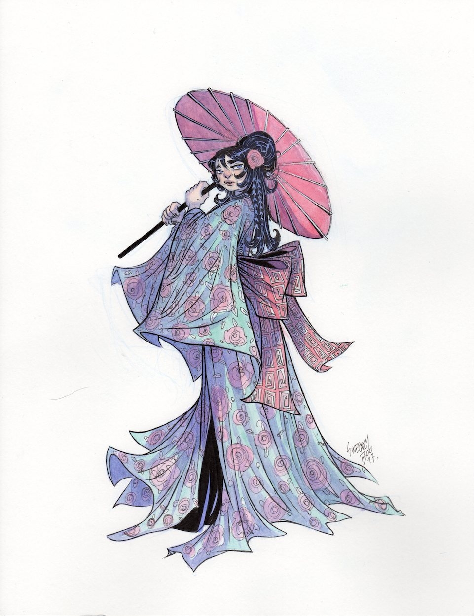 961x1250 kimono girl - Kimono Girl Drawing