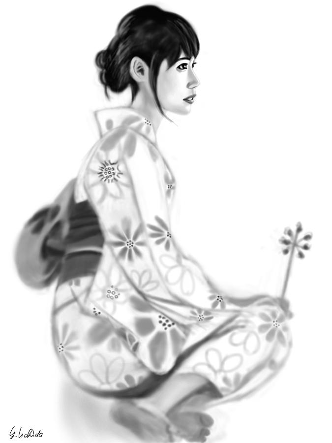 675x900 kimono girl painting - Kimono Girl Drawing