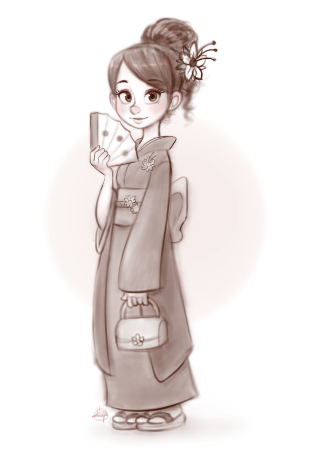 1024x1463 kimono girl - Kimono Girl Drawing