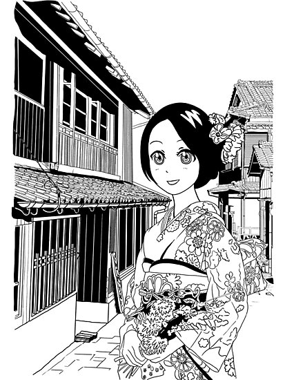 413x550 kimono girl - Kimono Girl Drawing
