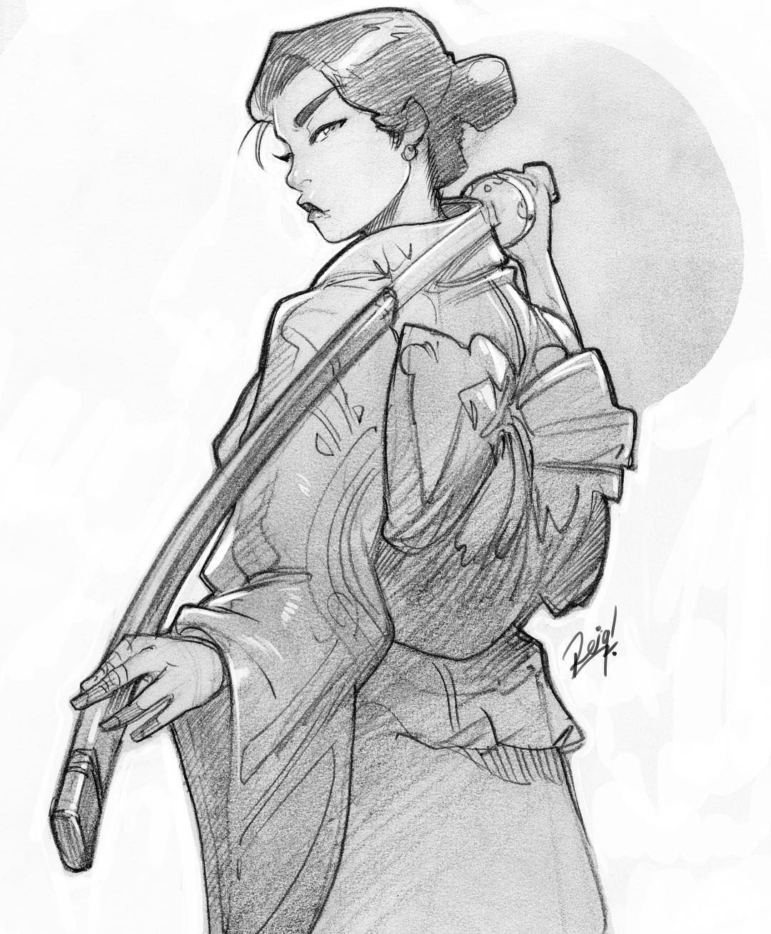 1080x1308 samurai kimono girl, from last week life drawing session - Kimono Girl Drawing