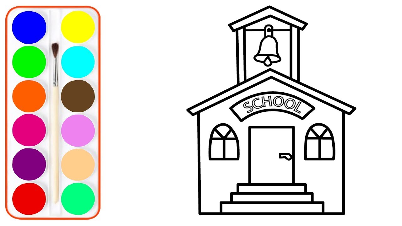 1280x720 how to draw kindergarten school and school bus - Kindergarten Drawing