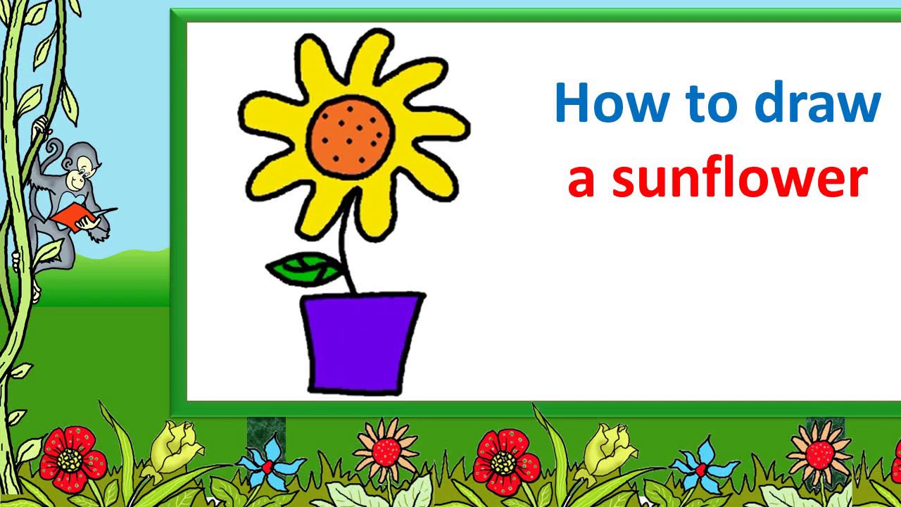 1280x720 easy sunflower drawing for preschool kindergarten kids - Kindergarten Kids Drawing