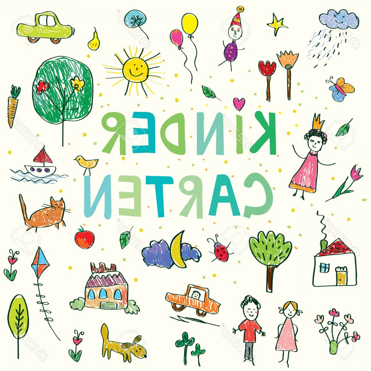 1560x1560 Photostock Vector Kindergarten Banner With Funny Kids Drawing - Kindergarten Kids Drawing