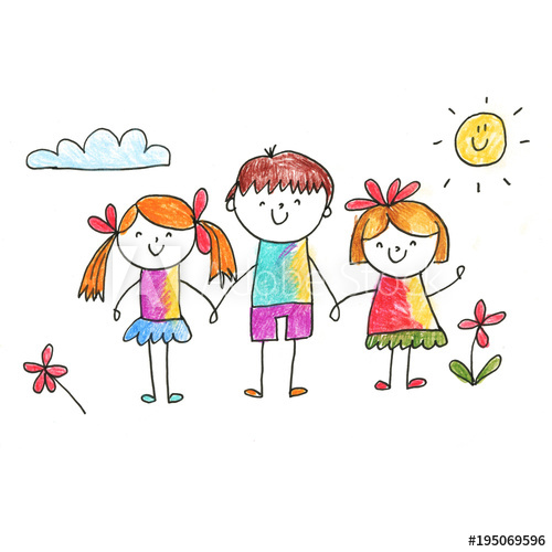 500x500 Small Children Play And Study Kids Drawing Style Illustration - Kindergarten Kids Drawing