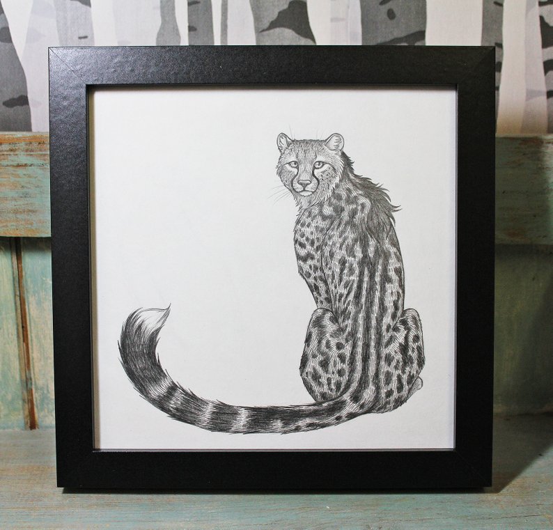 794x761 King Cheetah Illustration X Framed Original Etsy - King Cheetah Drawing
