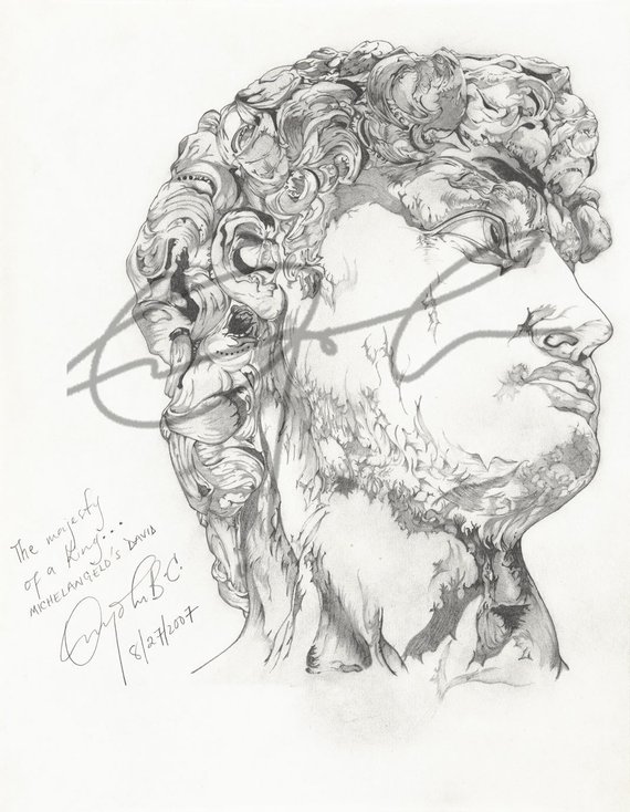 570x734 Michelangelo Inspired Renaissance Art Pencil Drawing Print Etsy - King David Drawing