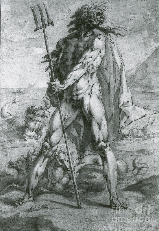 550x800 King Neptune Art Print - King Neptune Drawing