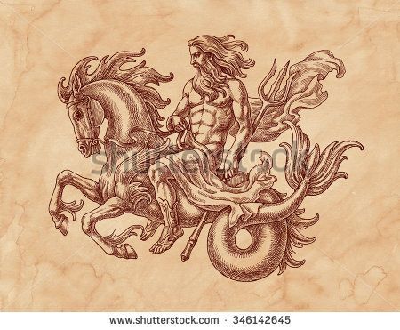 450x371 Brown Drawing Paper Or Original Ink And Pen Drawing The King - King Neptune Drawing
