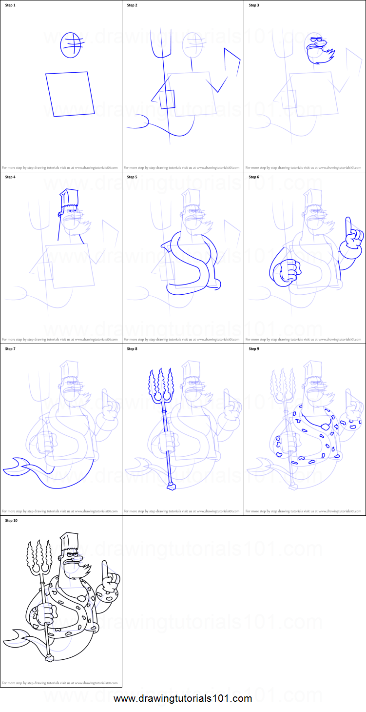 751x1459 How To Draw King Neptune From Spongebob Squarepants Printable Step - King Neptune Drawing