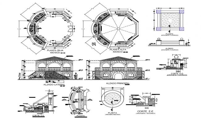650x400 Kiosk Of Garden Elevation, Section, Plan And Auto Cad Details Dwg - Kiosk Drawing