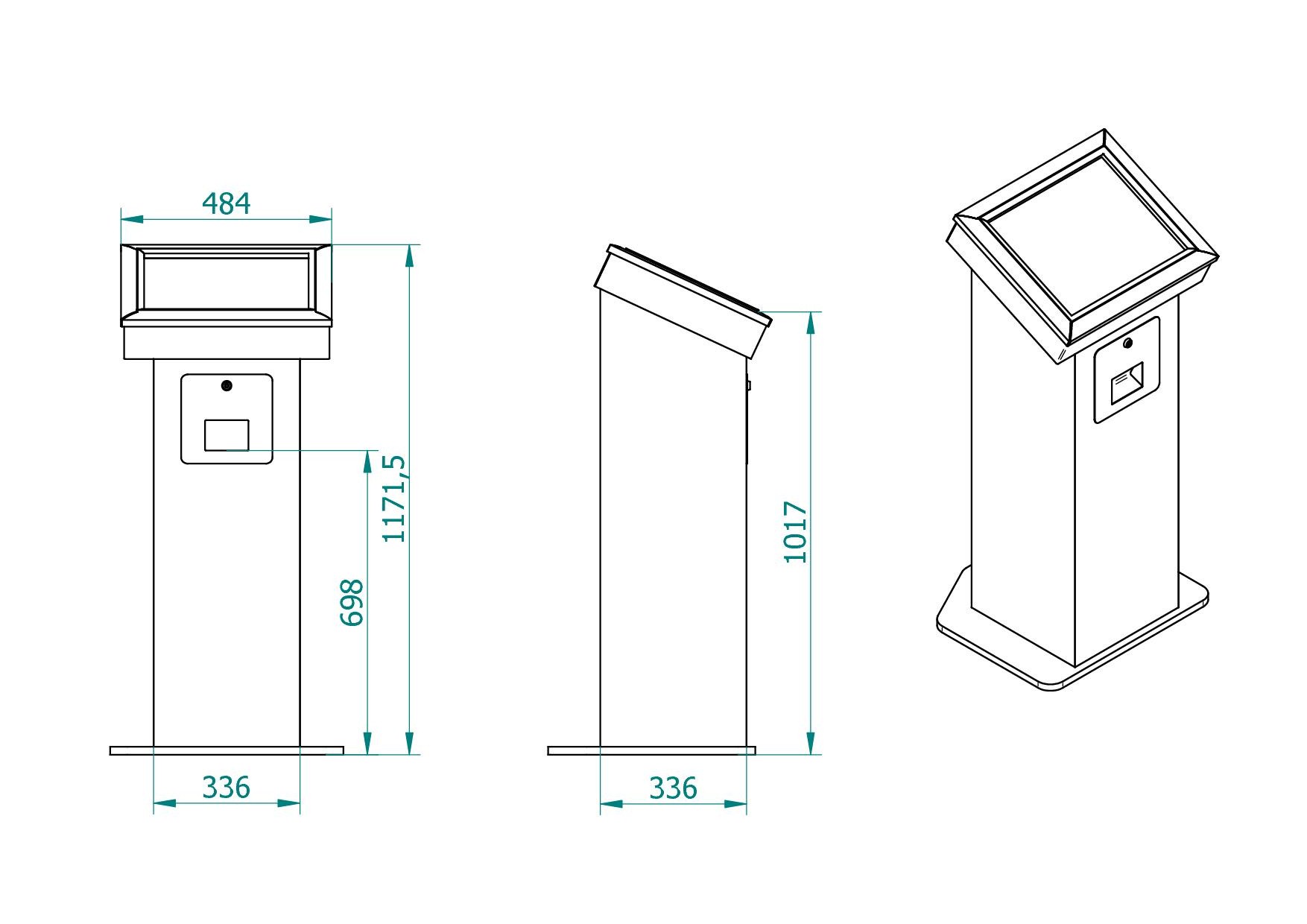 1754x1240 Q Plus Touchscreen Kiosk - Kiosk Drawing