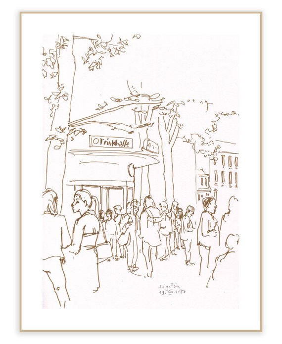 570x695 Urban Sketch Frankfurt Print Of Line Drawing Kiosk And Etsy - Kiosk Drawing