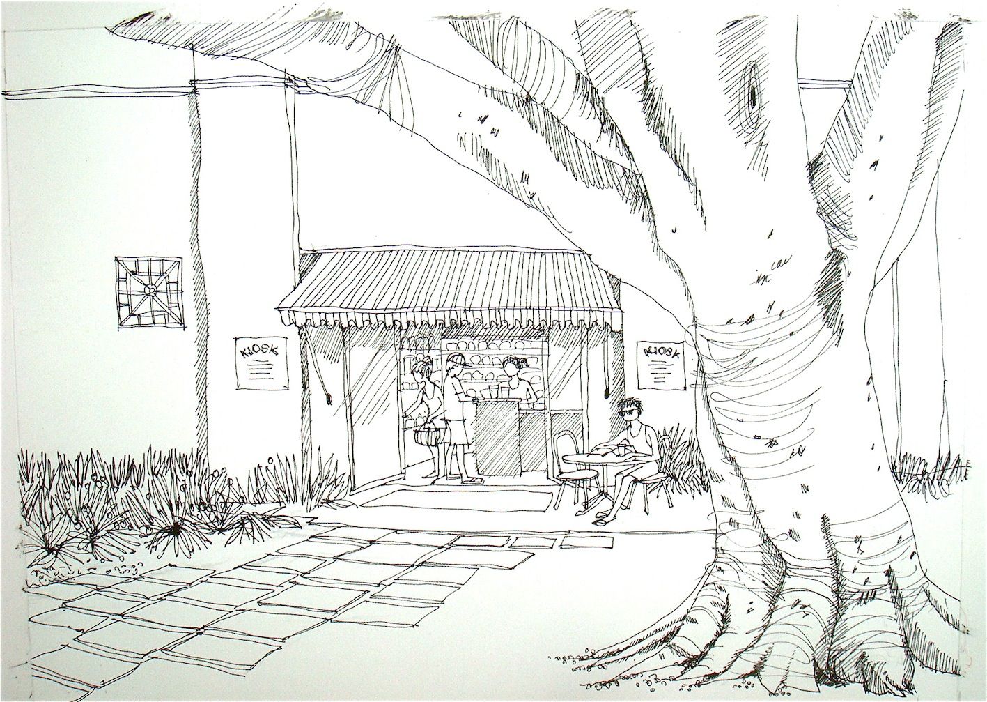 1417x1007 Drawing Kiosk, Line Drawing Drawings In Drawings - Kiosk Drawing