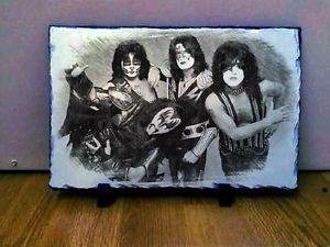 300x225 Kiss Band Sketch Art Portrait On Slate Rare Collectables - Kiss Band Drawing