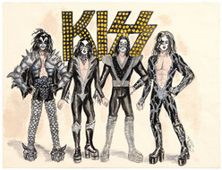 248x190 Legaspi, Larry Watercolor Drawing, Signed, Kiss Rock Group - Kiss Band Drawing
