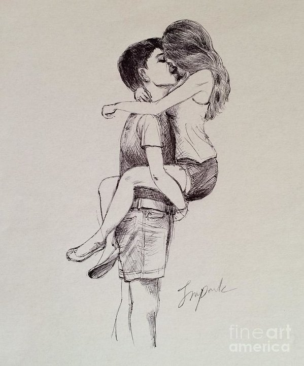 599x721 Kissing Couple And The Passion Poster - Kiss Drawing