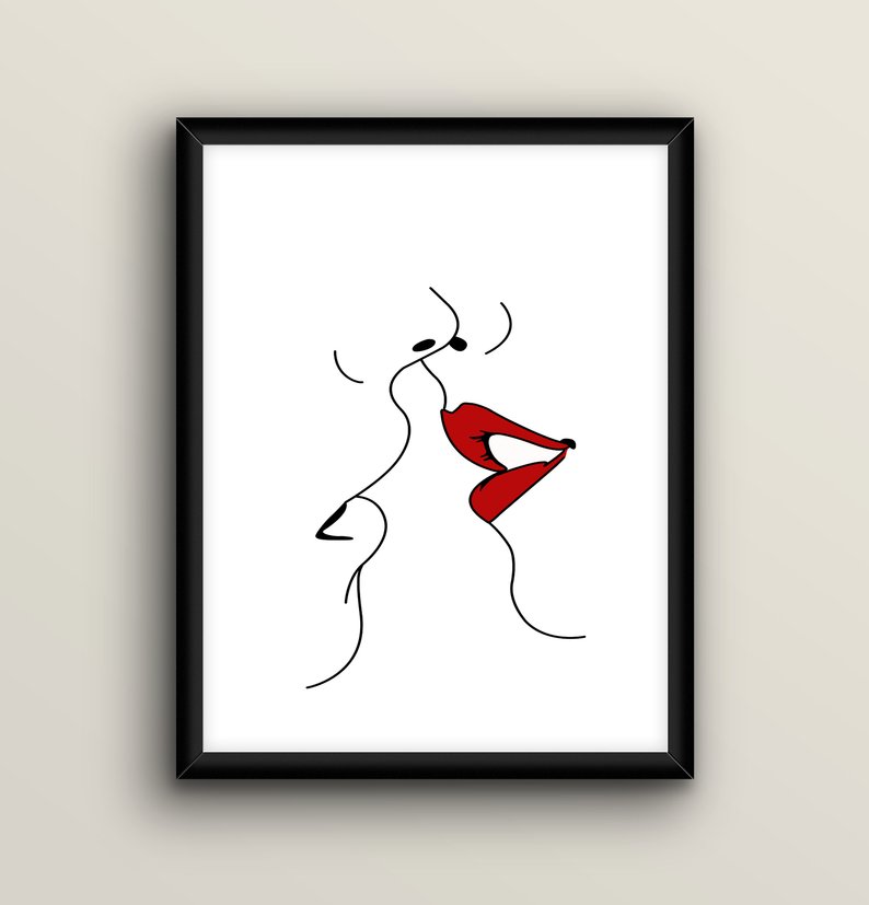794x827 couple kiss print line art minimal kiss print one line drawing etsy - Kiss Drawing