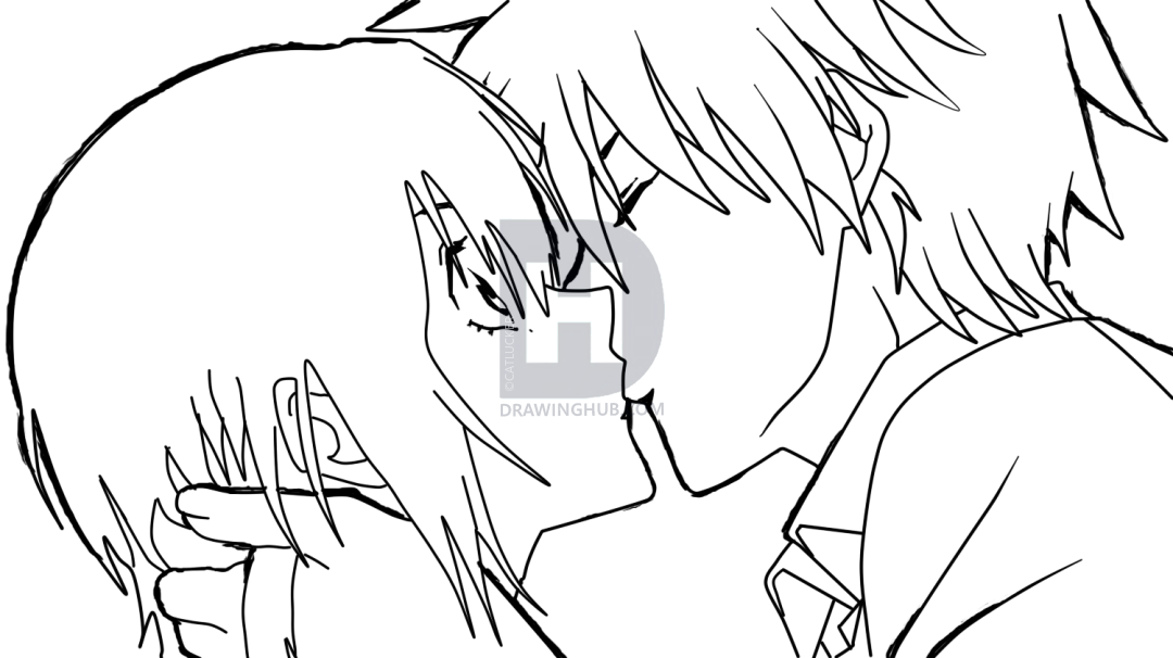 1080x606 How To Sketch An Anime Kiss, Step - Kiss Drawing