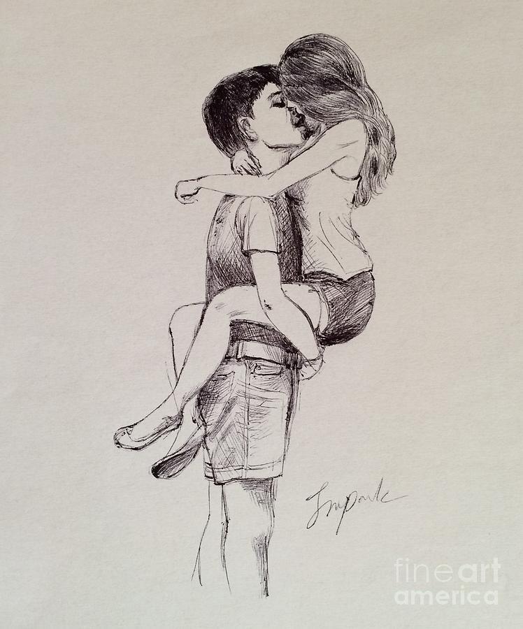 748x900 Pencil Drawing Of Kissing Lips - Kiss Drawing Photos