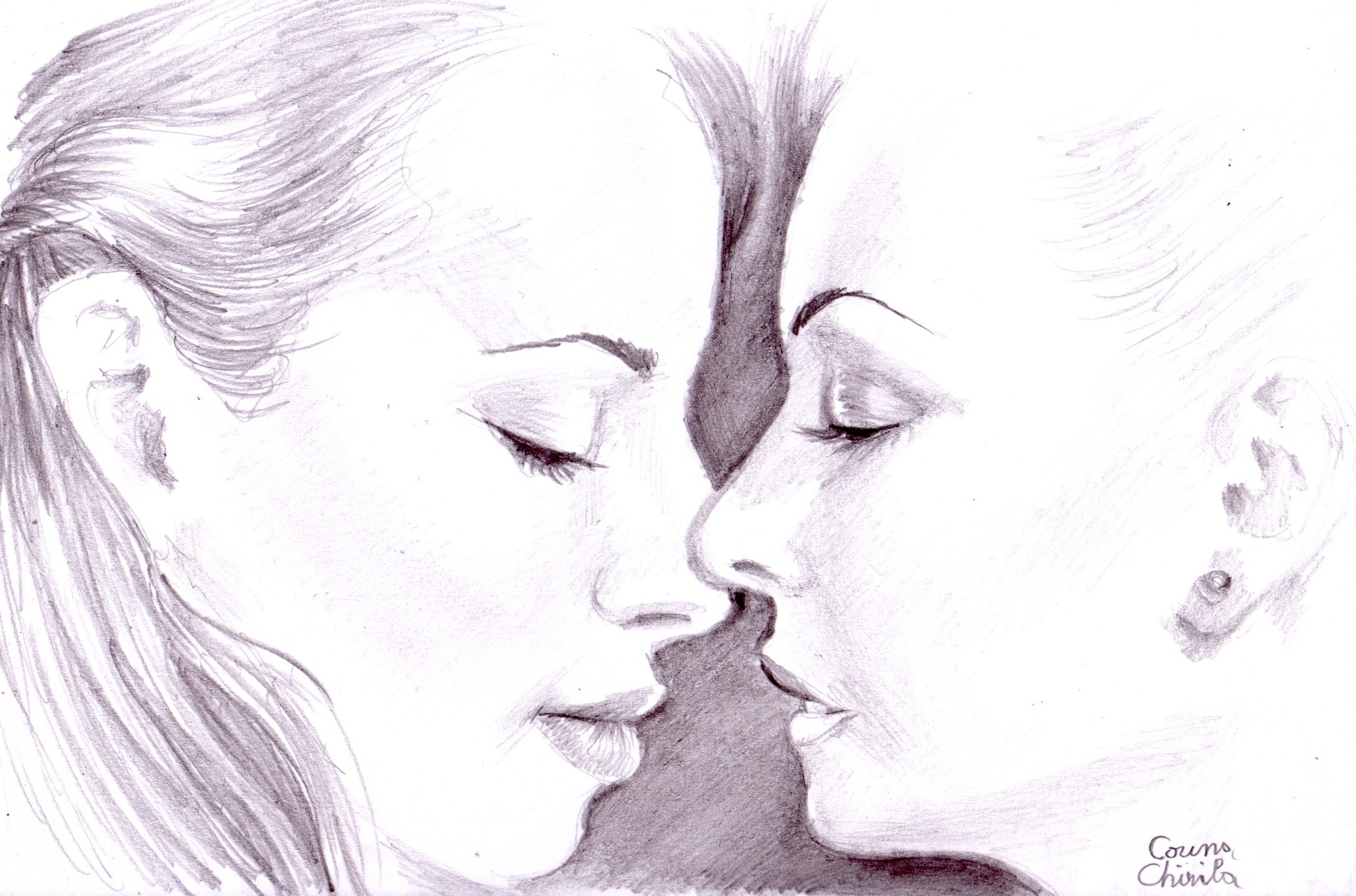 Женщины целуются рисунок