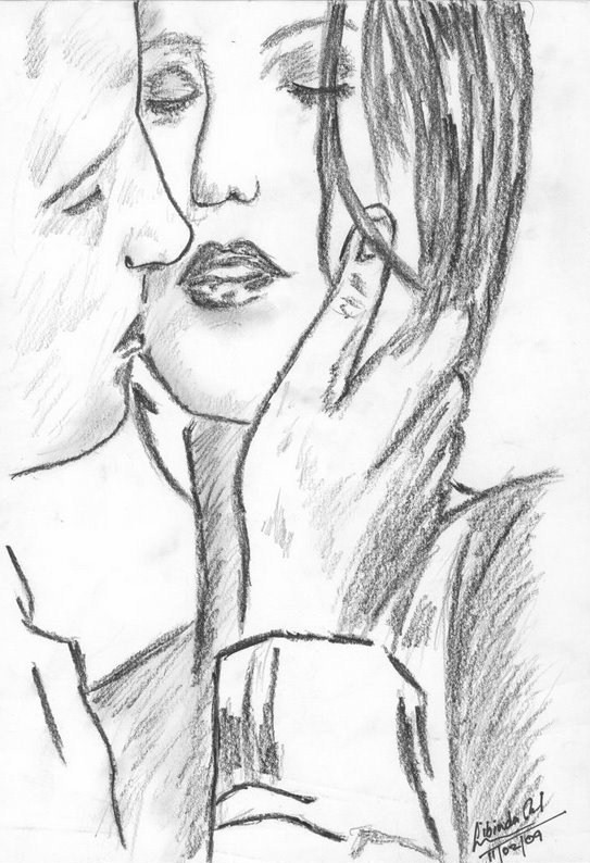 543x794 Art Lovers The Kiss Charcoal Pencil Drawing - Kiss Pencil Drawing