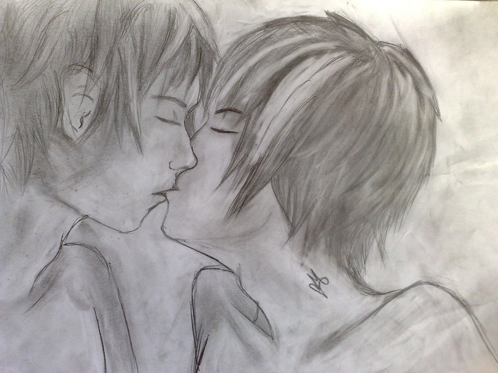 1024x768 Boy And Girl Kiss Sketch Image Pencil Sketches Of Couples Zizing - Kiss Pencil Drawing