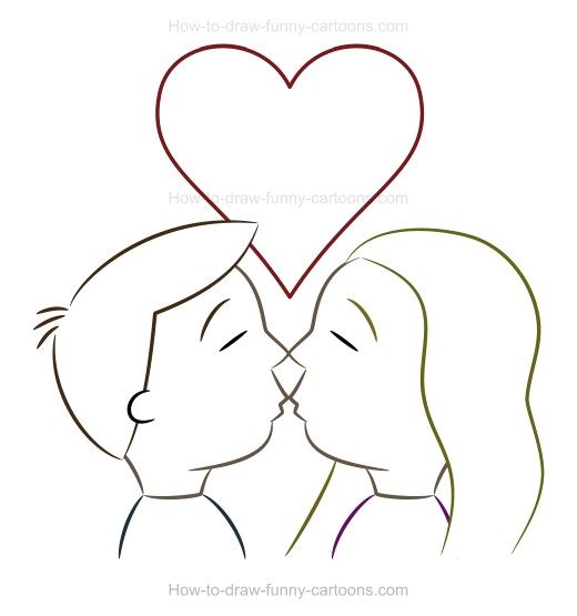 520x555 How To Draw A Kiss Cartoon Image - Kissing Drawing Images