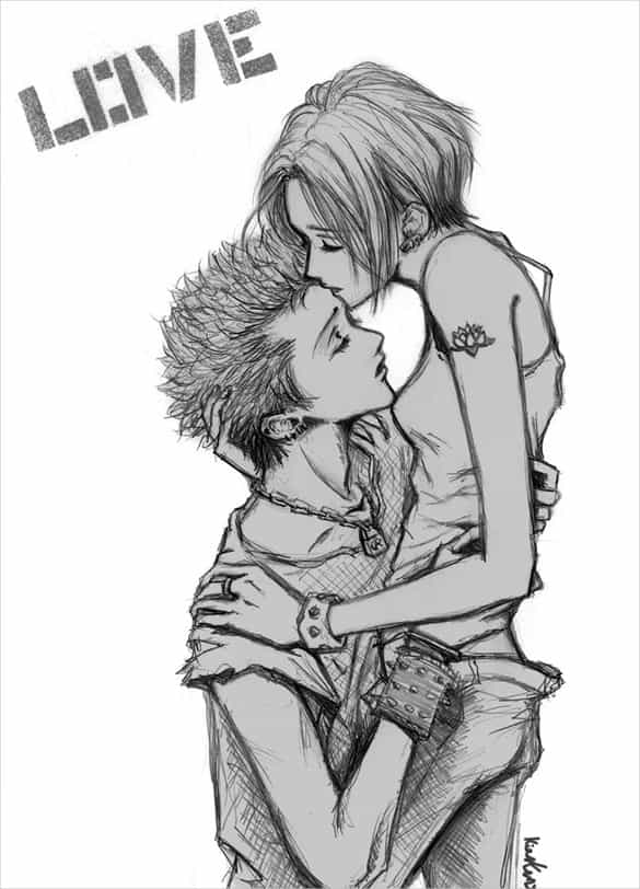 585x812 Love Drawings Template Designs Art Ideas Free Premium - Kissing Drawing Images