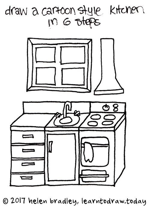 500x701 How To Draw A Cartoon Kitchen In Steps Drawing - Kitchen Cartoon Drawing