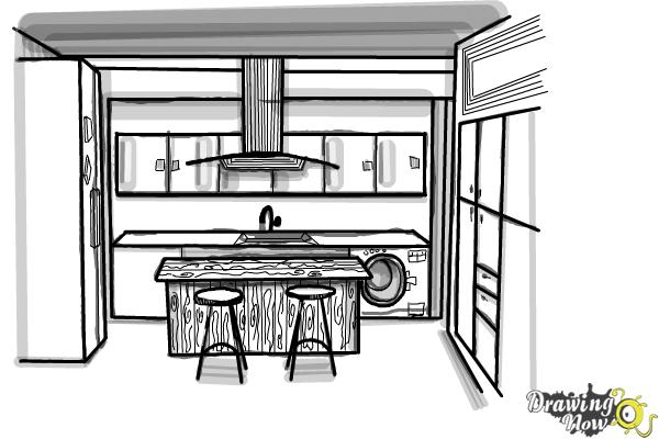 600x400 How To Draw A Kitchen - Kitchen Cartoon Drawing