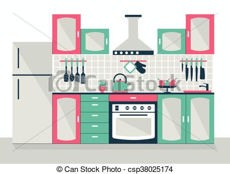 450x341 Modern Kitchen Interior Modern Kitchen Interior Cartoon Flat - Kitchen Cartoon Drawing