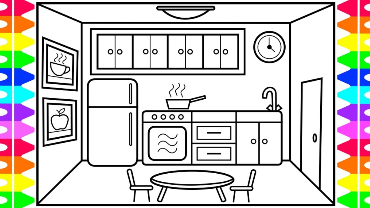 1280x720 How To Draw A Kitchen Easy For Kids Kitchen Drawing - Kitchen Drawing Easy