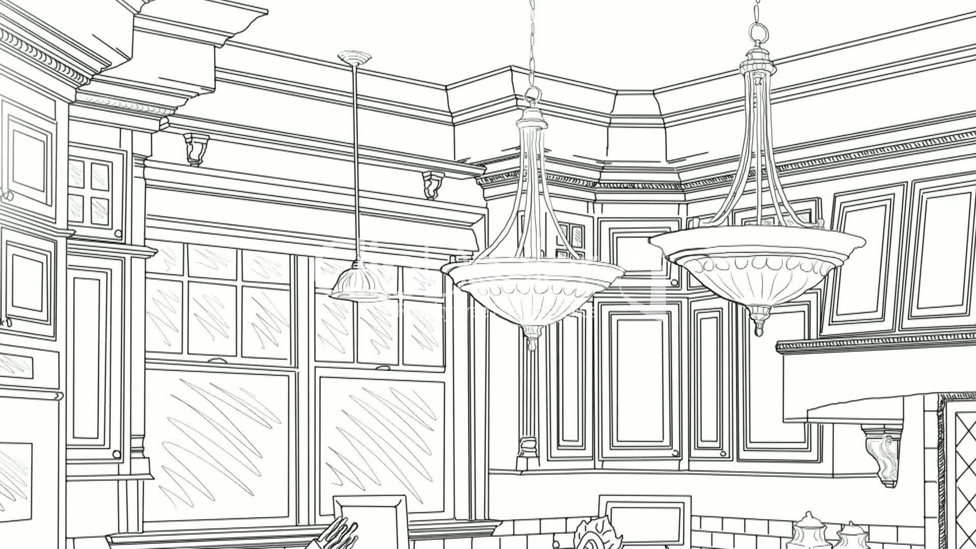 1920x1080 custom kitchen drawing panning to reveal finished design royalty - Kitchen Drawing Free