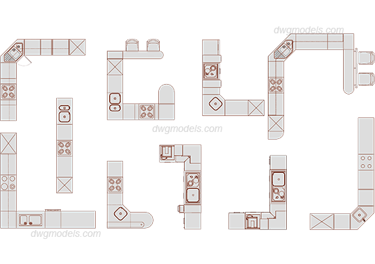 540x380 Furniture Kitchen Dwg, Free Cad Blocks Download - Kitchen Drawing Free