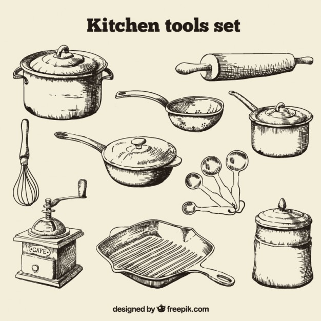 626x626 Hand Drawn Kitchen Tools Set Vector Free Download - Kitchen Drawing Free