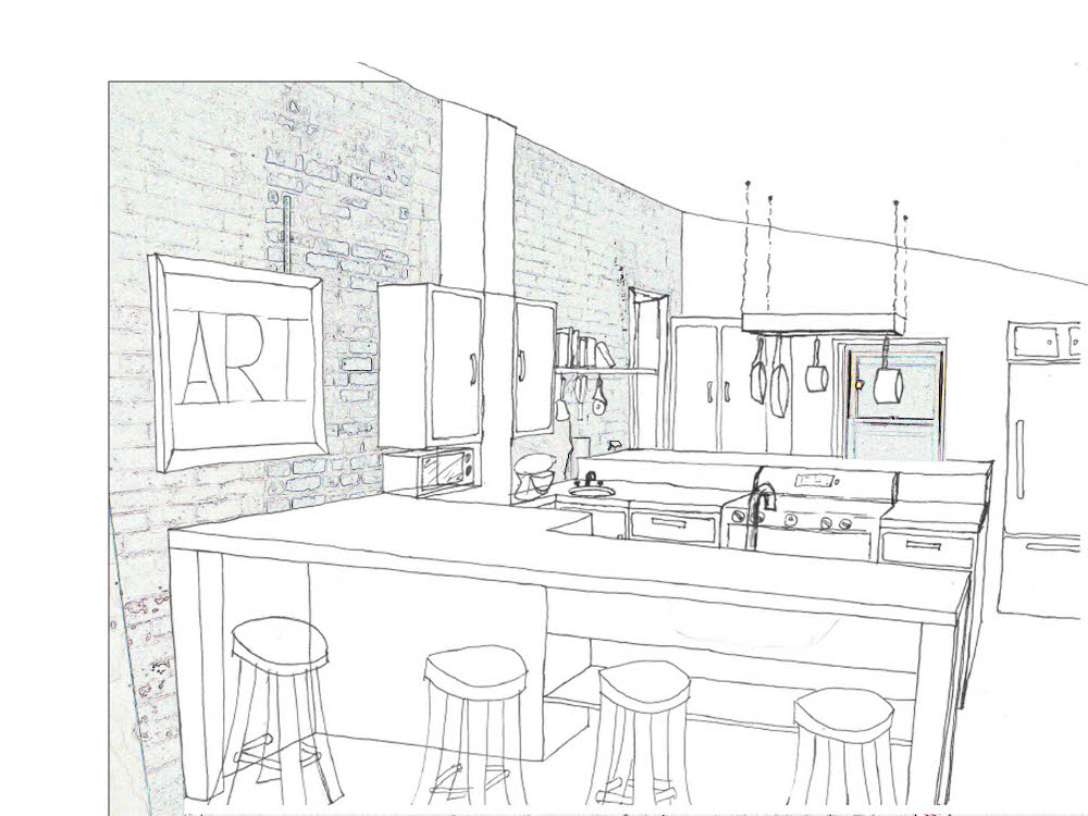 1000x750 Kitchen Line Drawing Project - Kitchen Drawings
