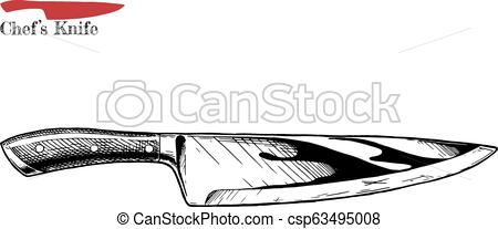 450x207 Vector Hand Drawn Illustration Of Chef's Knife In Vintage Engraved - Kitchen Knife Drawing