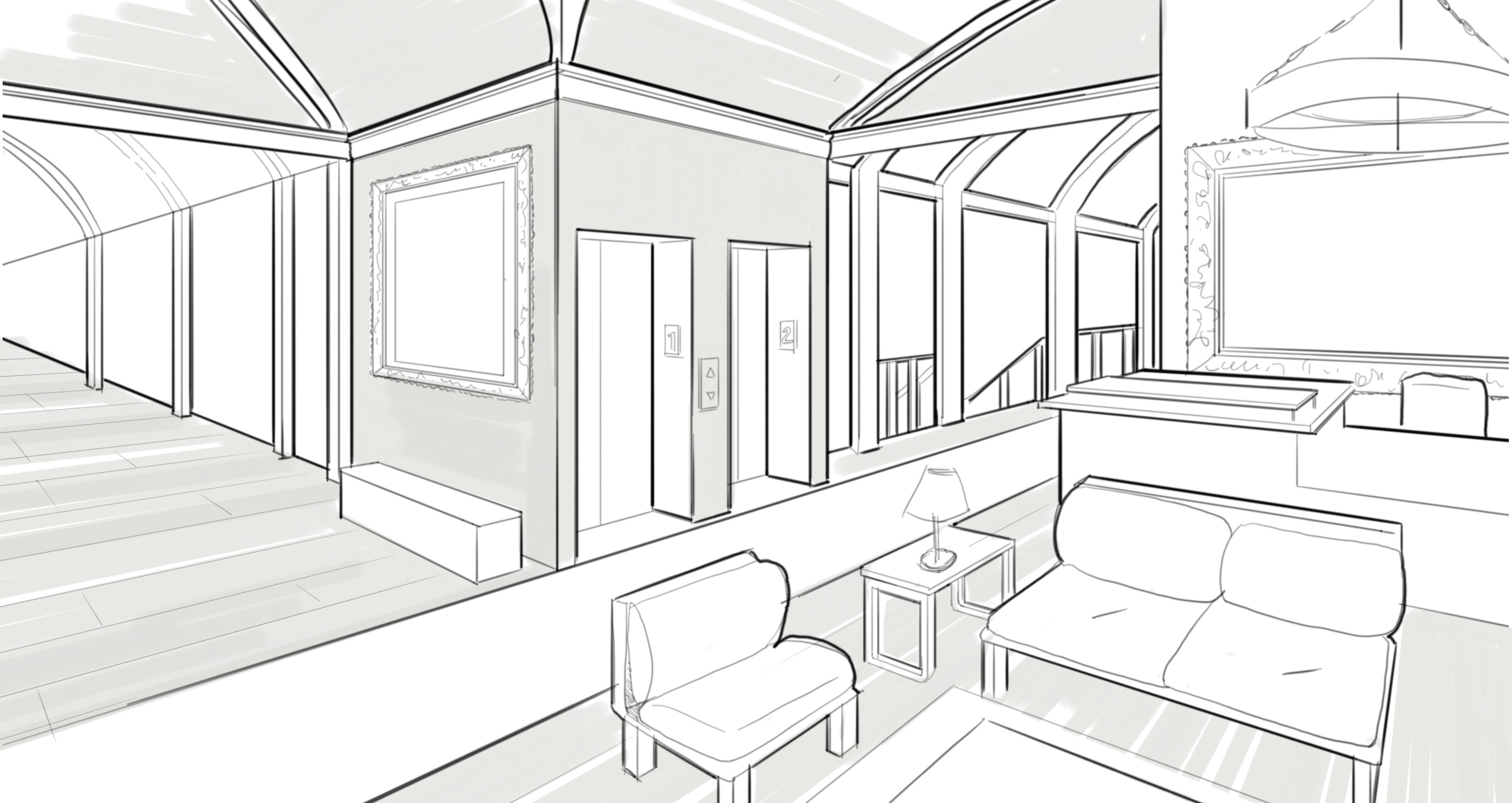 2891x1536 how to draw with two point perspective making beautiful interiors - Kitchen Perspective Drawing